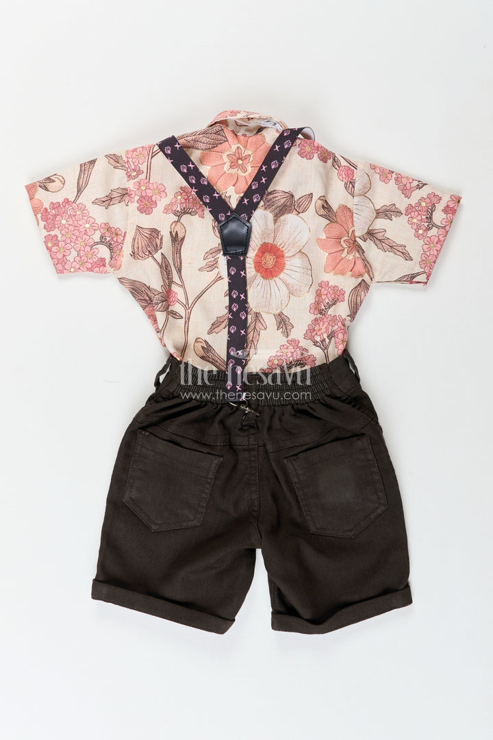 The Nesavu Boys Casual Set Boys Floral Suspender Outfit for Casual Parties and Outings Nesavu Nesavu boys floral casual outfit suspenders bow tie outings parties