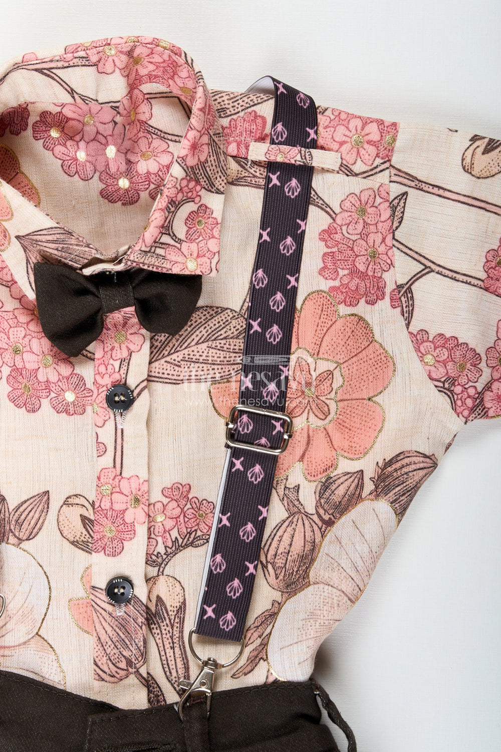 The Nesavu Boys Casual Set Boys Floral Suspender Outfit for Casual Parties and Outings Nesavu Nesavu boys floral casual outfit suspenders bow tie outings parties