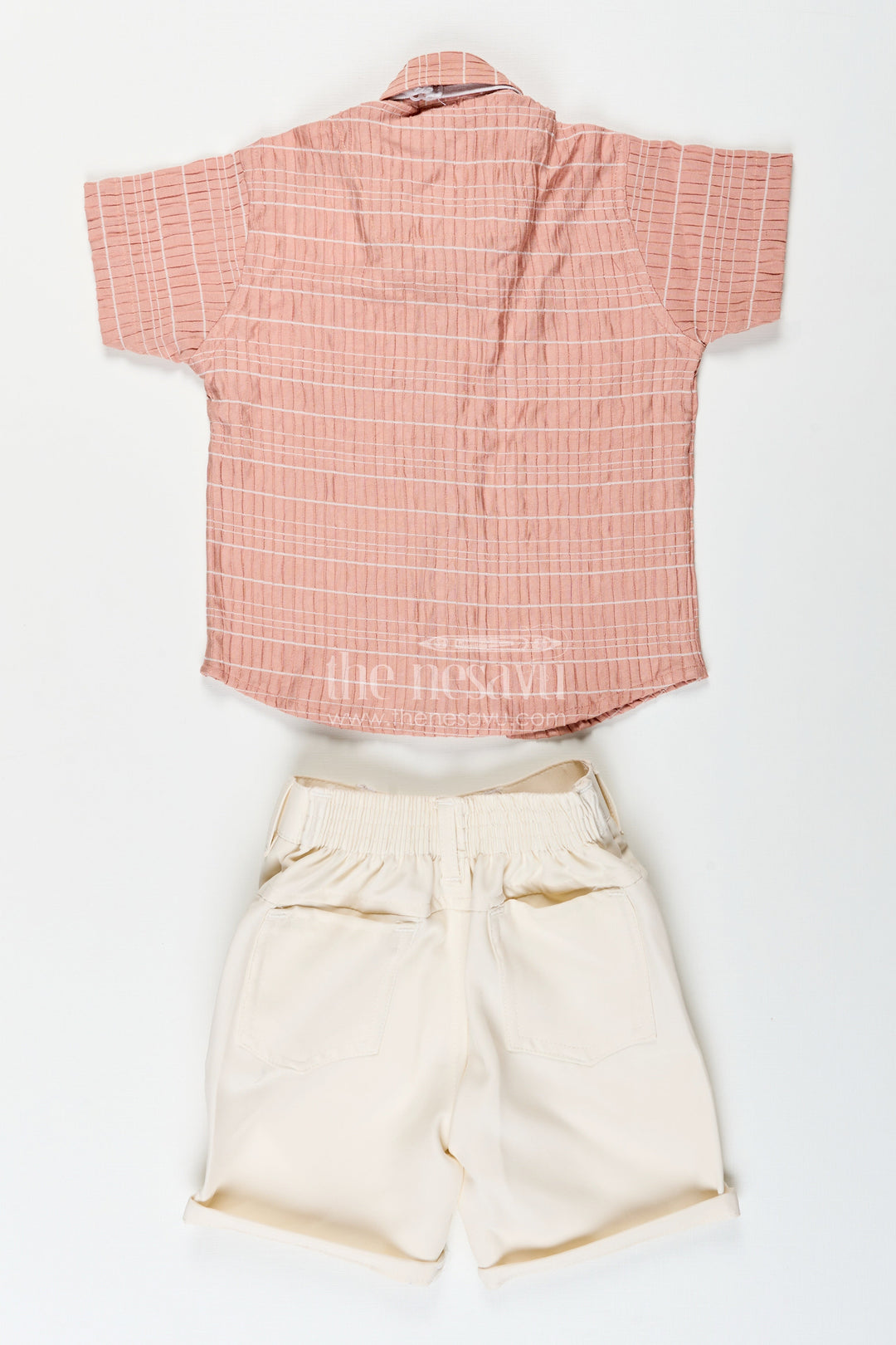 The Nesavu Boys Casual Set Boys Formal Casual Outfit with Bow Tie for Birthday Brunch Nesavu Nesavu boys crushed georgette shirt shorts set bow tie brunches birthdays