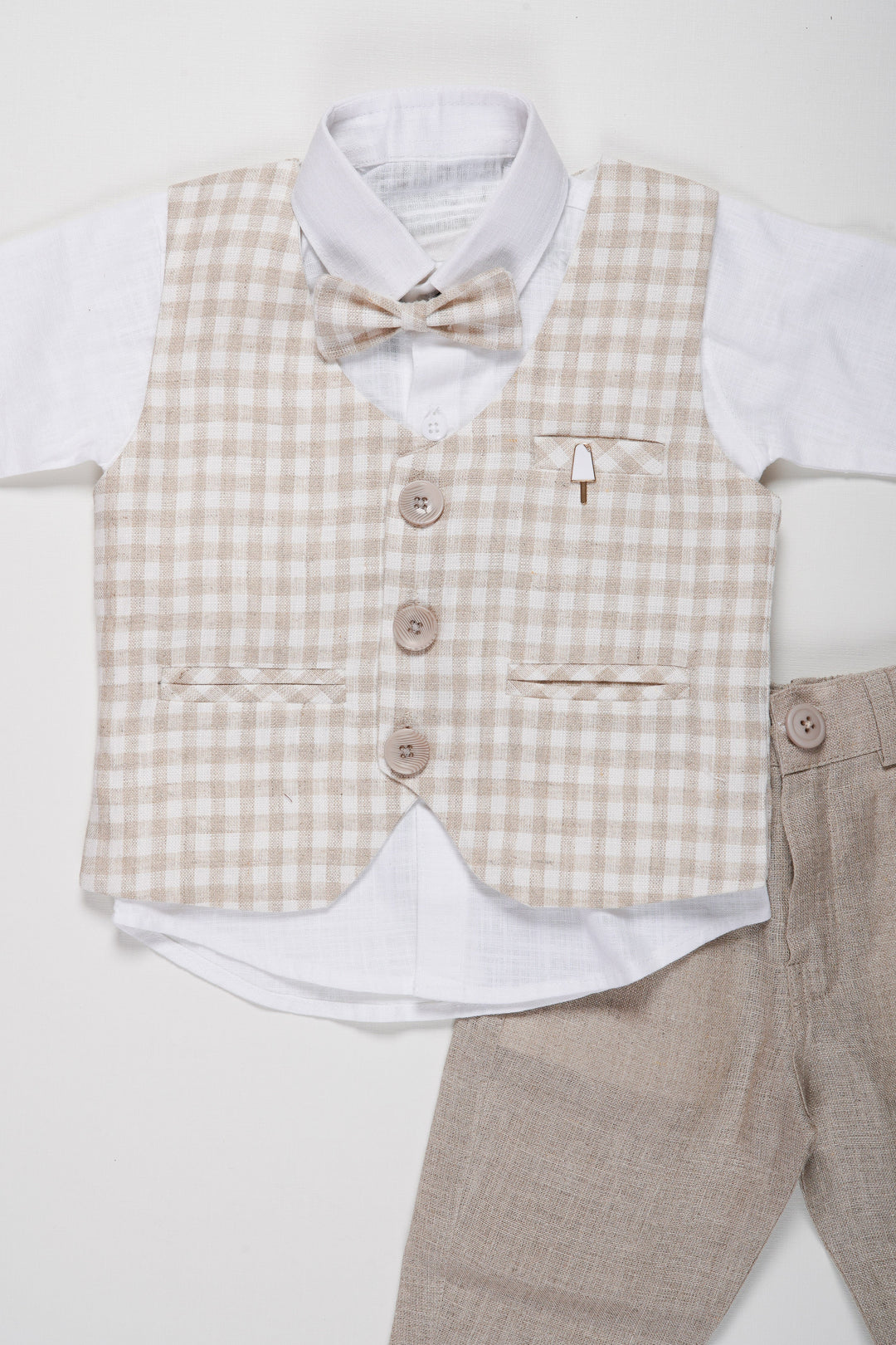 The Nesavu Boys Casual Set Boys Formal Checkered Jacket Set | Elegant Shirt, Grey Pants, and Bow Tie Combo for Boys Nesavu Kids Formal Wear Set | Boys Checkered Jacket and Grey Pants Outfit with Shirt | The Nesavu