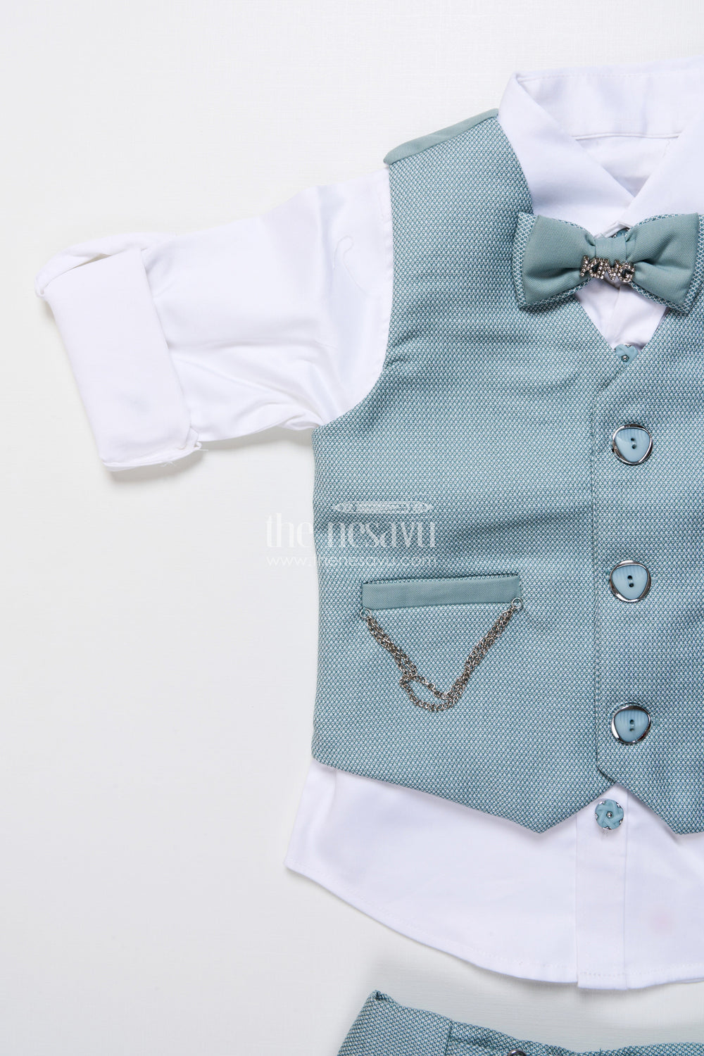 The Nesavu Boys Casual Set Boys Formal Cotton Outfit with Textured Jacket and Bow Tie for Special Occasions Nesavu Nesavu boys formal cotton outfit textured jacket bow tie weddings receptions