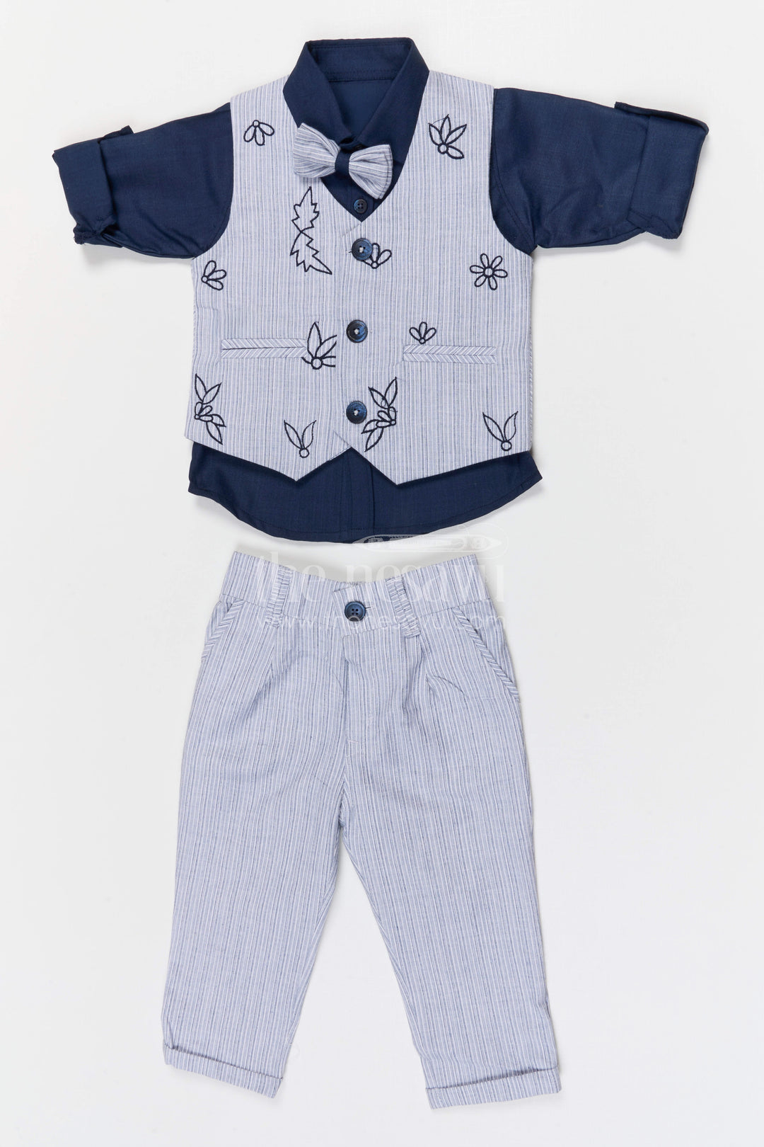 The Nesavu Boys Jacket Sets Boys Formal Jacket Set for Birthdays and Festive Occasions Nesavu 16 (1Y) / Blue / Cotton BCS569A-16 Nesavu boys cotton embroidered jacket set for birthdays festive occasions and family celebrations