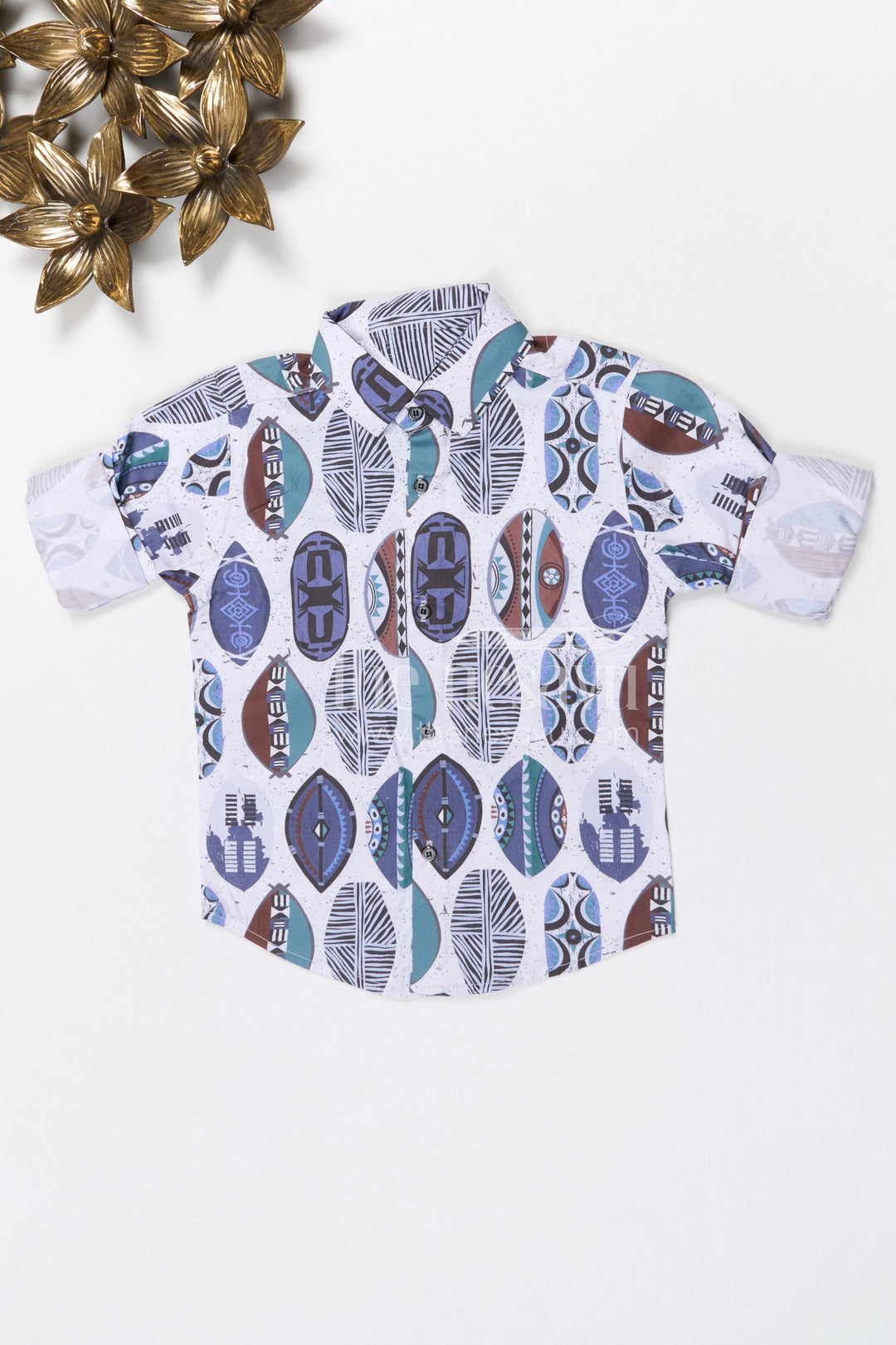 The Nesavu Boys Cotton Shirt Boys Geometric Digital Print Cotton Shirt for Casual Outings and Everyday Wear Nesavu 20 (3Y) / Blue / Cotton BS419A-20 Nesavu boys cotton geometric digital print shirt for casual outings and stylish everyday wear