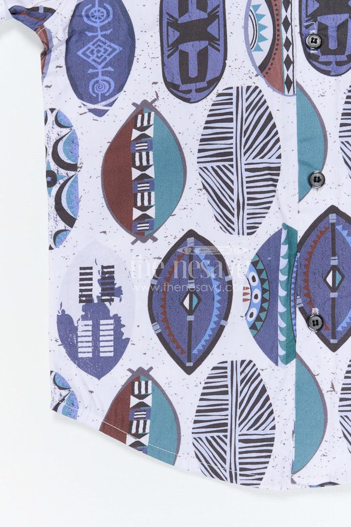 The Nesavu Boys Cotton Shirt Boys Geometric Digital Print Cotton Shirt for Casual Outings and Everyday Wear Nesavu Nesavu boys cotton geometric digital print shirt for casual outings and stylish everyday wear