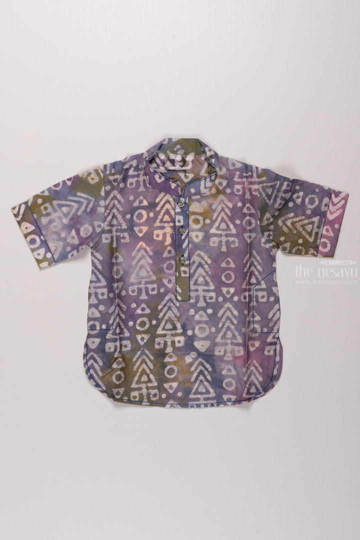 The Nesavu Boys Cotton Shirt Boys Gradient Purple Cotton Shirt with Triangular Patterns Nesavu 16 (1Y) / Purple / Chanderi BS115A-16 Boys Purple Cotton Shirt | Triangular Motif Design | Modern Casual Apparel | The Nesavu