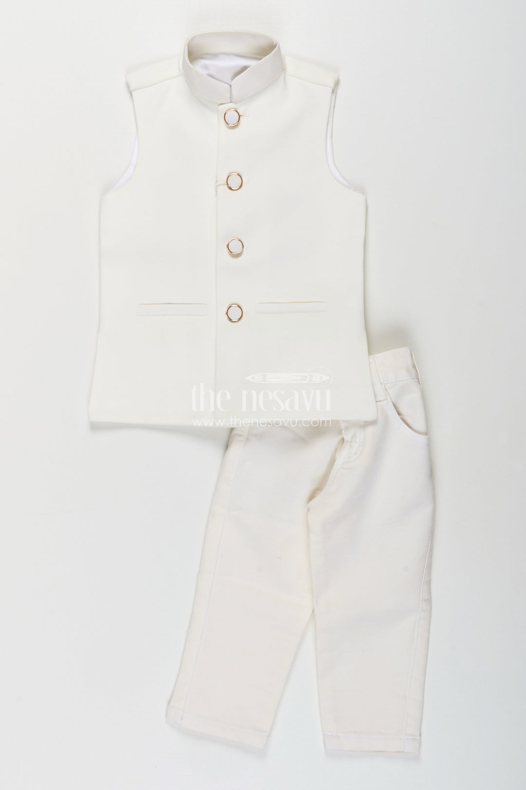 The Nesavu Boys Jacket Sets Boys green embroidered jacket set with white kurta pajama Nesavu Nesavu boys light green jacket kurta set with thread embroidery