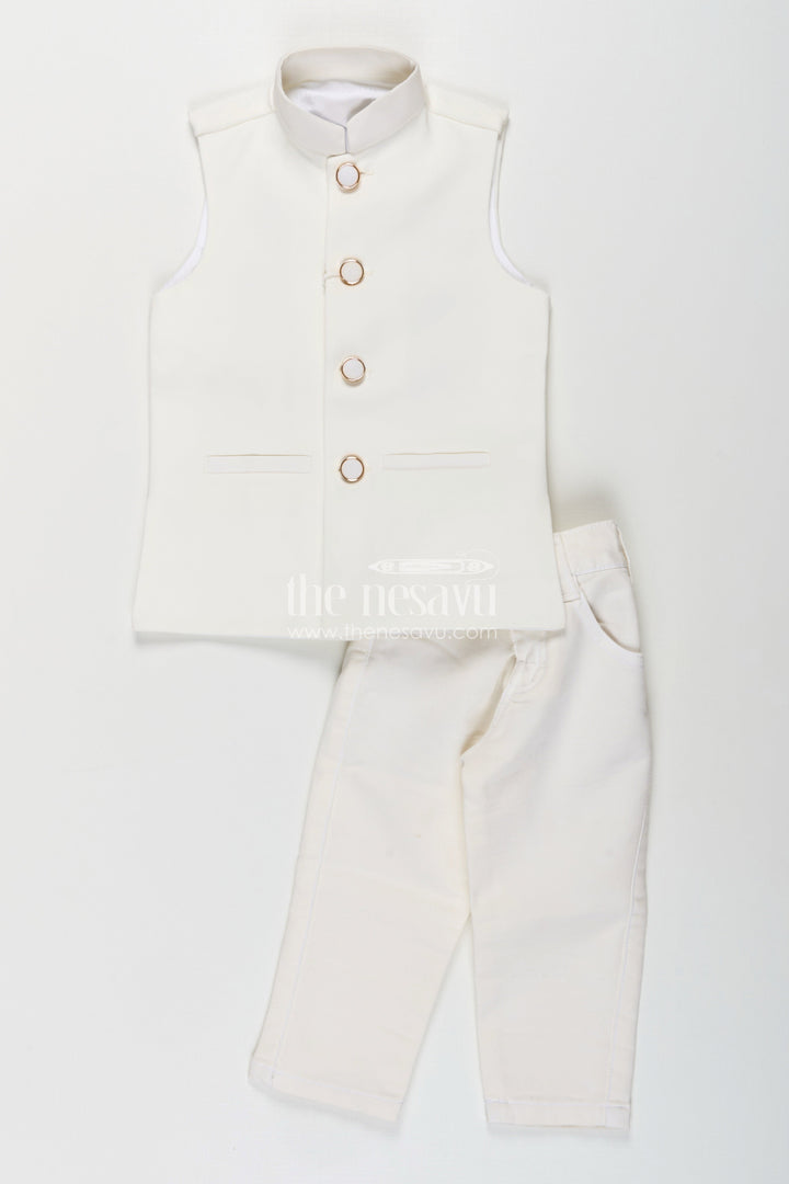 The Nesavu Boys Jacket Sets Boys green embroidered jacket set with white kurta pajama Nesavu Nesavu boys light green jacket kurta set with thread embroidery