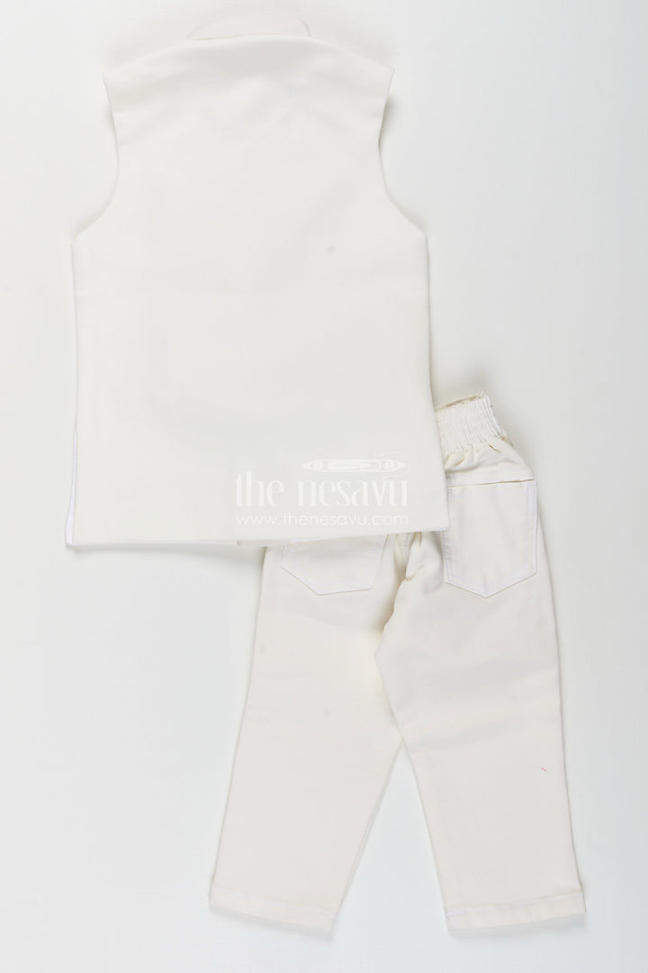 The Nesavu Boys Jacket Sets Boys green embroidered jacket set with white kurta pajama Nesavu Nesavu boys light green jacket kurta set with thread embroidery