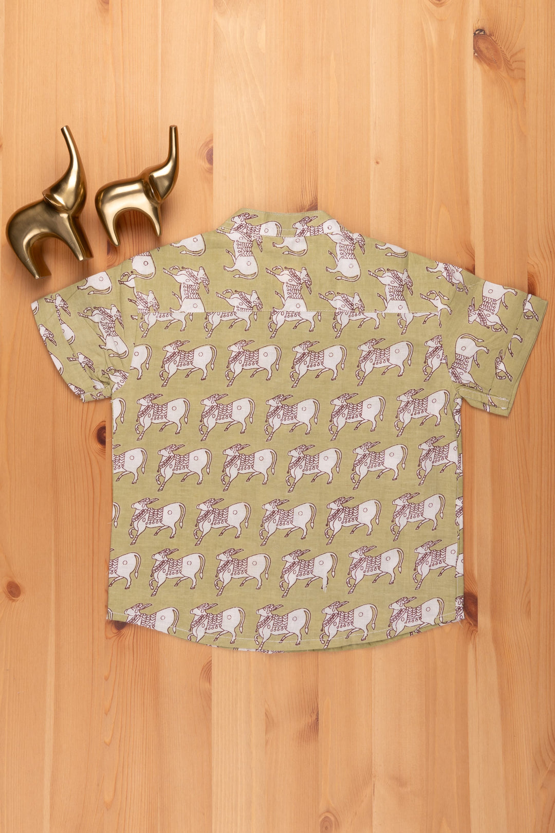 The Nesavu Boys Cotton Shirt Boys Green Pitchwai Cow Printed Casual Cotton Shirt by The Nesavu psr silks Nesavu