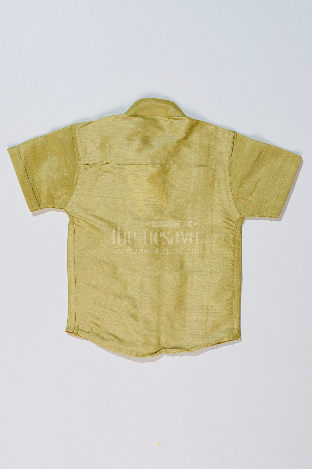 The Nesavu Boys Silk Shirt Boys Green Silk Shirt with Half Sleeves and Embroidered Detailing for Ethnic and Festive Wear Nesavu Nesavu Boys Green Silk Shirt Half Sleeves Embroidered Front Panel Festive Wear