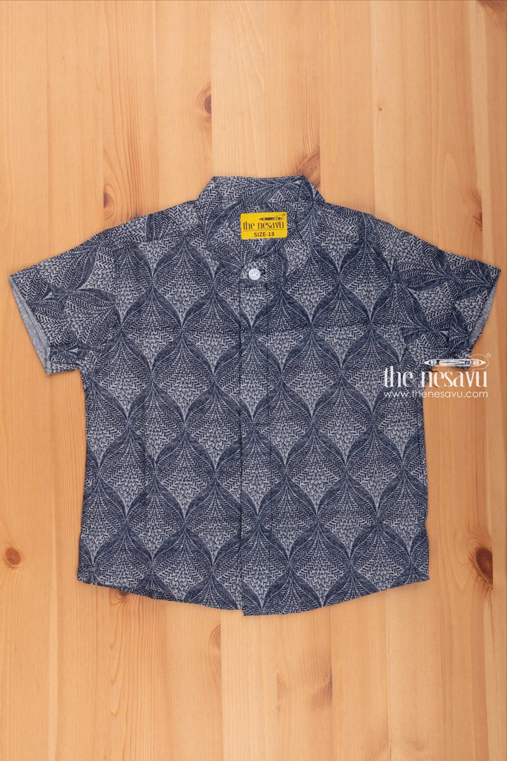 The Nesavu Boys Linen Shirt Boys Grey Shirt with Jaipuri Print Nesavu 16 (1Y) / Gray / Linen BS087A-16 Newborn Dresses Online | Cute Newborn Dresses | the Nesavu