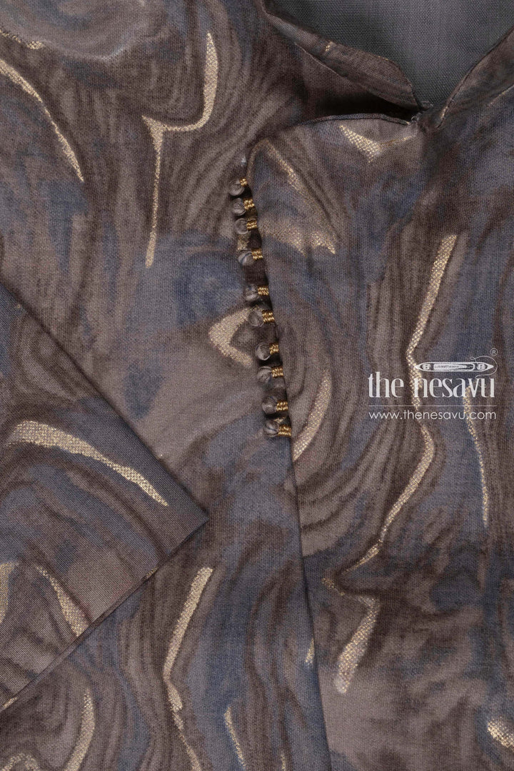 The Nesavu Boys Dothi Set Boys Grey Swirl Kurta with Textured Dhoti Set Nesavu Boys Elegant Midnight Blue Kurta Dhoti Set | Sophisticated Ethnic Wear | The Nesavu