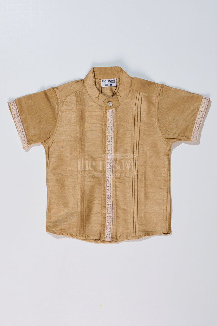 The Nesavu Boys Silk Shirt Boys Half Shirt with Elegant Pleats and Lace Detailing for Traditional and Festive Wear Nesavu 16 (1Y) / Beige BS226B-16 Nesavu Boys Half Shirt Elegant Pleats Lace Detailing Traditional Wear