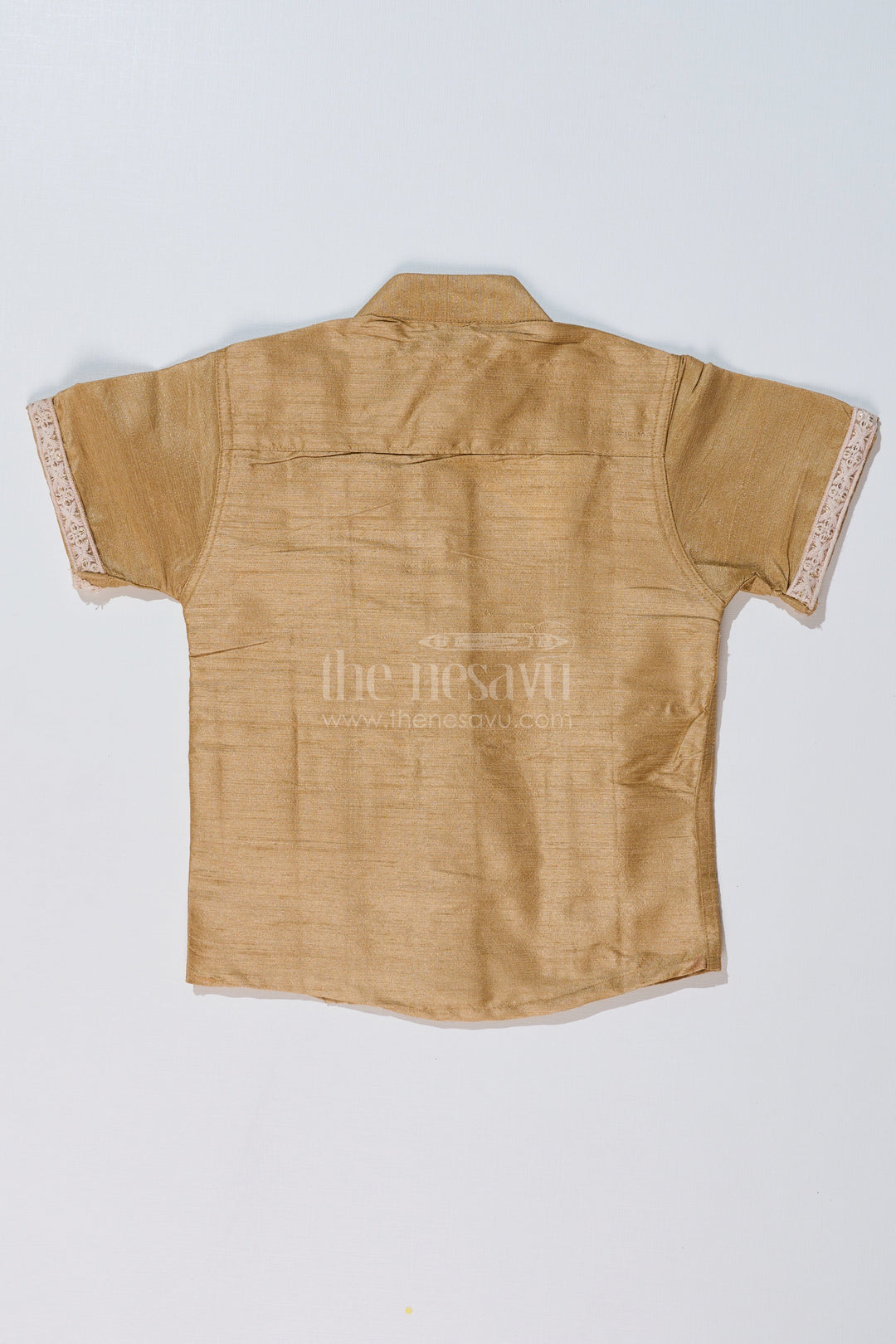 The Nesavu Boys Silk Shirt Boys Half Shirt with Elegant Pleats and Lace Detailing for Traditional and Festive Wear Nesavu Nesavu Boys Half Shirt Elegant Pleats Lace Detailing Traditional Wear