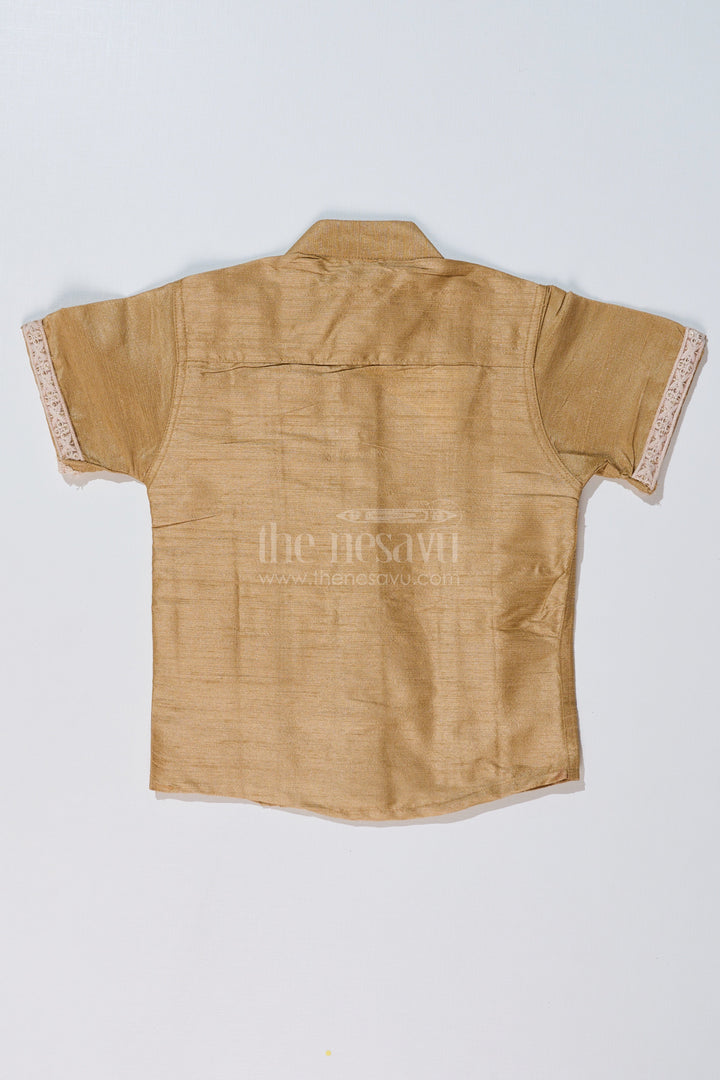 The Nesavu Boys Silk Shirt Boys Half Shirt with Elegant Pleats and Lace Detailing for Traditional and Festive Wear Nesavu Nesavu Boys Half Shirt Elegant Pleats Lace Detailing Traditional Wear