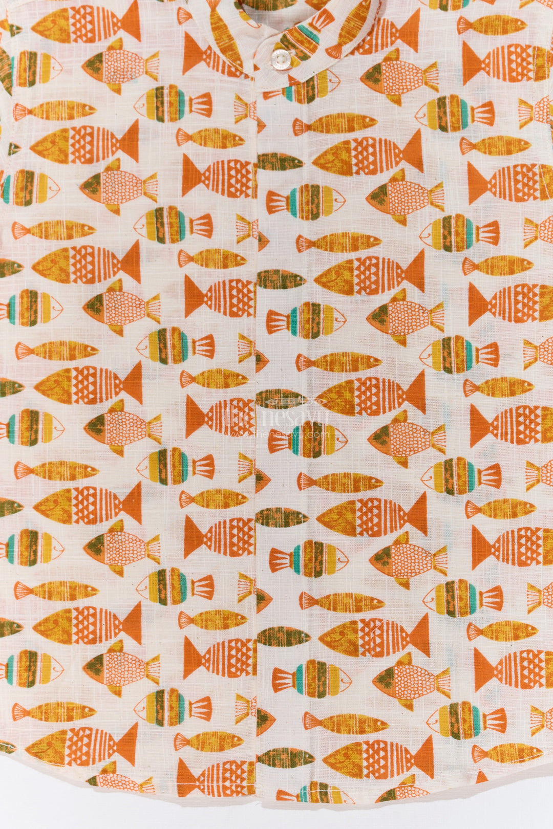 The Nesavu Boys Cotton Shirt Boys Half Sleeves Printed Shirt in Cotton with Vibrant Fish Motifs for Everyday Wear Nesavu Nesavu Boys Cotton Half Sleeves Printed Shirt Fun Fish Motifs Casual Wear
