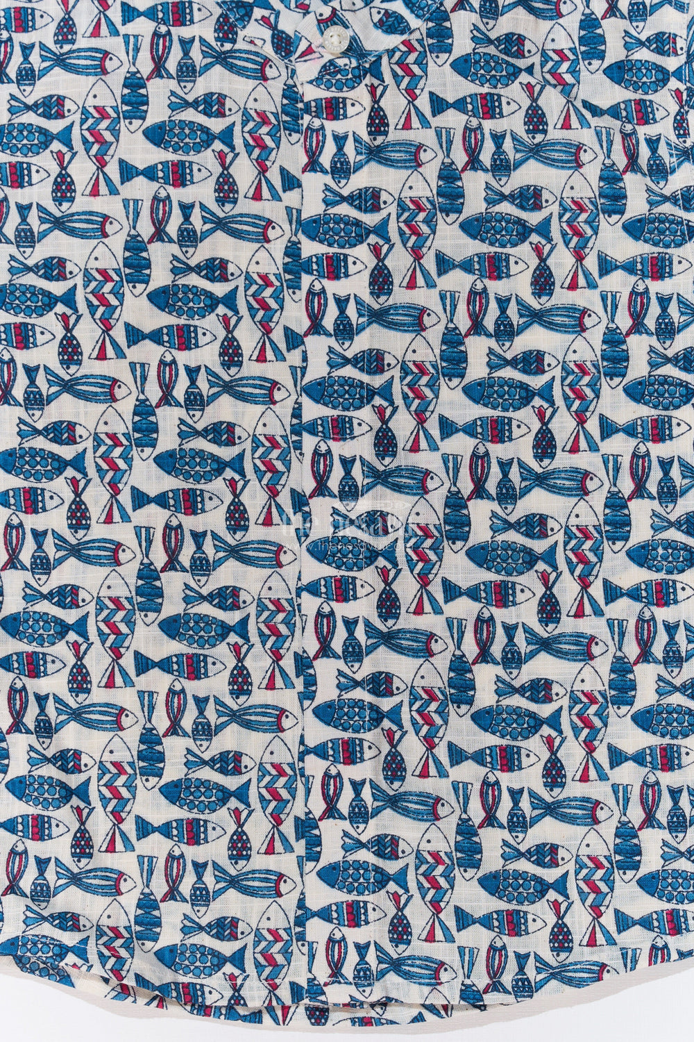 The Nesavu Boys Cotton Shirt Boys Holiday Shirt Dress in Cotton Block Print with Traditional Fish Motif for a Relaxed Look Nesavu Nesavu Boys Holiday Shirt Dress Cotton Block Print Traditional Fish Motif