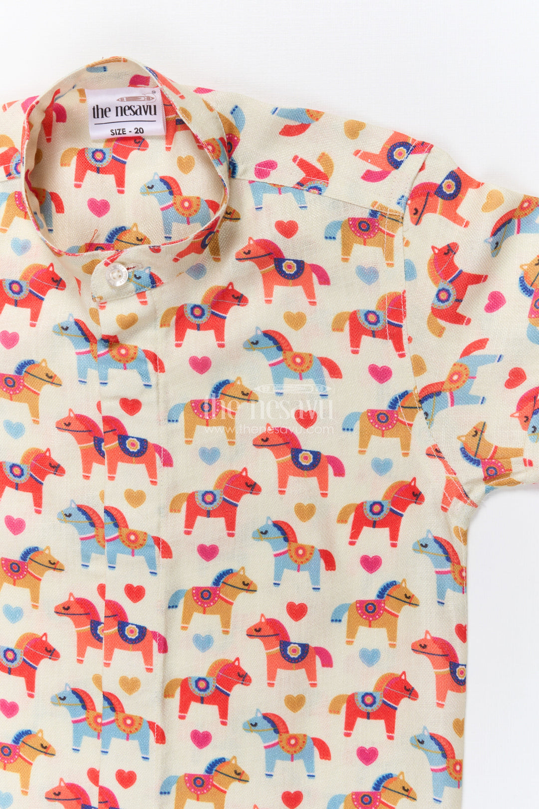 The Nesavu Boys Linen Shirt Boys Horse Print Linen Shirt for Cultural Days and Playful Dressing Nesavu Nesavu boys horse motif linen shirt school functions festive wear casual occasions
