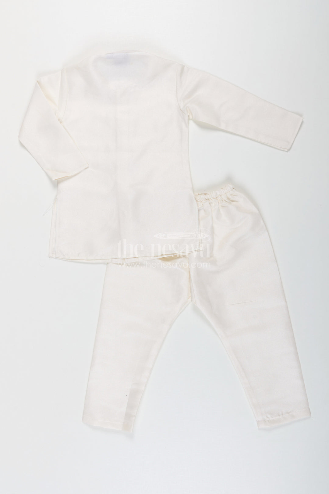 The Nesavu Boys Jacket Sets Boys jacket and pant set with Ivory Silk Blend Embroidered Jacket and Matching Trousers for Classic Festive Look Nesavu Nesavu Boys jacket pant set Ivory Silk Blend Floral Embroidery Elegant Occasions
