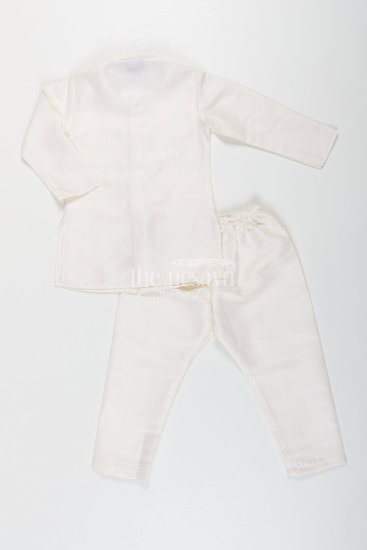 The Nesavu Boys Jacket Sets Boys jacket and pant set with Ivory Silk Blend Embroidered Jacket and Matching Trousers for Classic Festive Look Nesavu Nesavu Boys jacket pant set Ivory Silk Blend Floral Embroidery Elegant Occasions