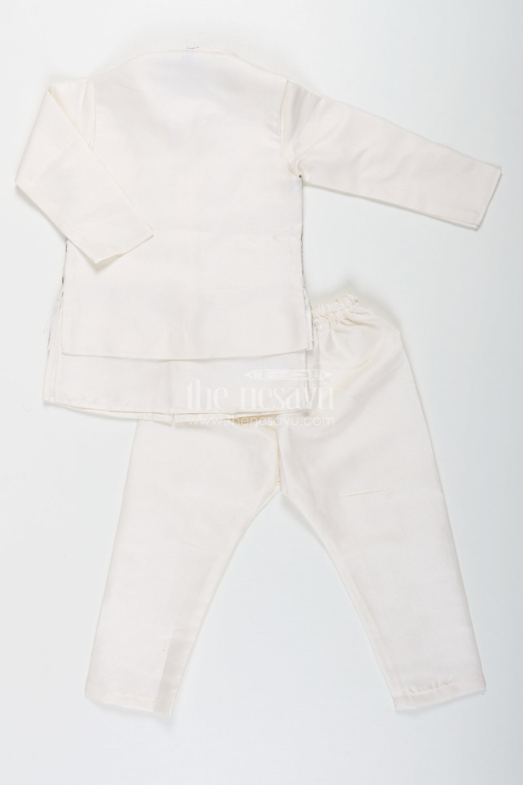 The Nesavu Boys Jacket Sets Boys jacket and pant set with Ivory Silk Blend Embroidered Jacket and Matching Trousers for Classic Festive Look Nesavu Nesavu Boys jacket pant set Ivory Silk Blend Floral Embroidery Elegant Occasions