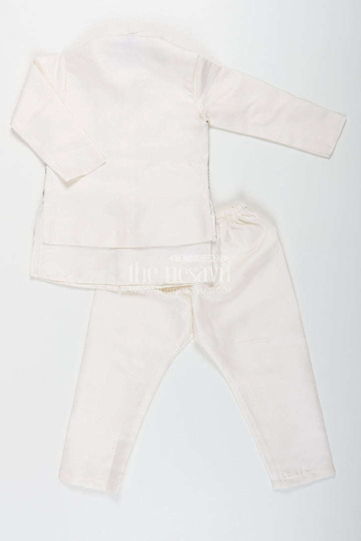 The Nesavu Boys Jacket Sets Boys jacket and pant set with Ivory Silk Blend Embroidered Jacket and Matching Trousers for Classic Festive Look Nesavu Nesavu Boys jacket pant set Ivory Silk Blend Floral Embroidery Elegant Occasions