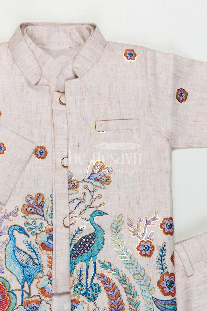 The Nesavu Boys Kurtha Set Boys Jacket Dress for Festive Days and Family Gatherings Nesavu Nesavu Boys Cotton Kurta Set For Festive Wear And Family Gatherings With Digital Print Comfortable Outfit