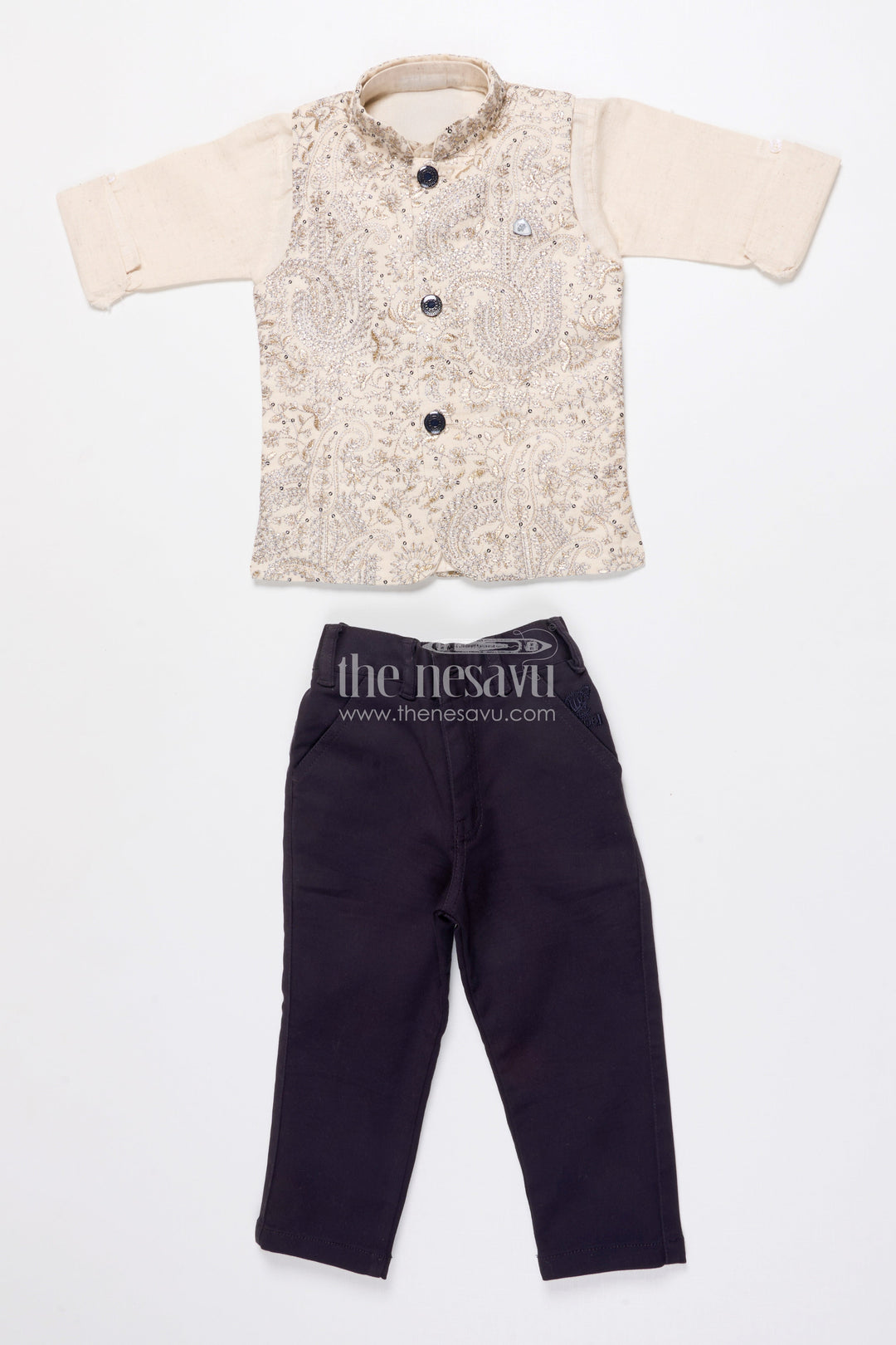 The Nesavu Boys Jacket Sets Boys Jacket Kurta Set with Embroidery for Wedding Functions and Ethnic Day Nesavu Nesavu boys embroidered jacket kurta set festive wear weddings school events traditional occasions