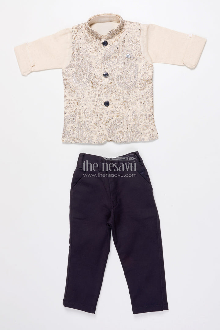The Nesavu Boys Jacket Sets Boys Jacket Kurta Set with Embroidery for Wedding Functions and Ethnic Day Nesavu Nesavu boys embroidered jacket kurta set festive wear weddings school events traditional occasions