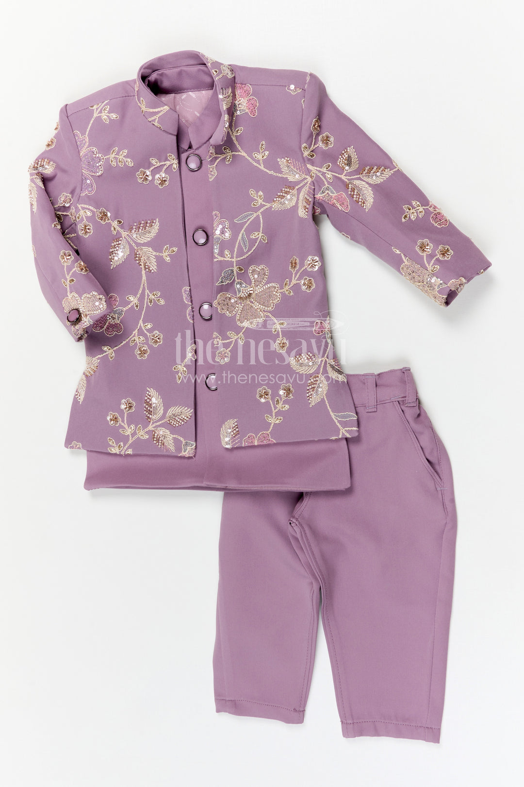 The Nesavu Boys Jacket Sets Boys Jacket Set for Festive Celebrations and Wedding Functions Nesavu Nesavu boys viscose silk blend jacket set with designer embroidery for festive and wedding occasions