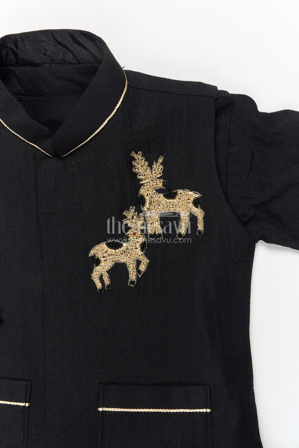 The Nesavu Boys Jacket Sets Boys Jacket Set for Festive Events and Family Functions Nesavu Nesavu boys jacket set for festive occasions in black blend silk with embroidery