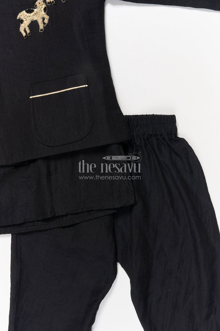The Nesavu Boys Jacket Sets Boys Jacket Set for Festive Events and Family Functions Nesavu Nesavu boys jacket set for festive occasions in black blend silk with embroidery