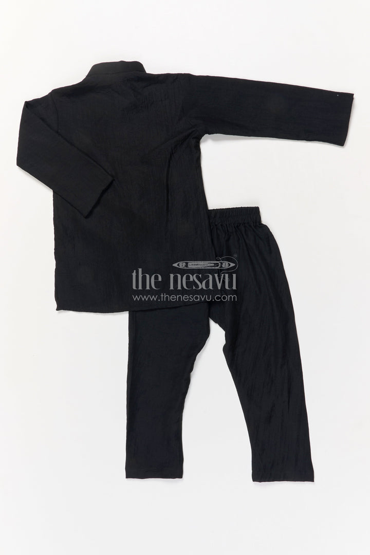 The Nesavu Boys Jacket Sets Boys Jacket Set for Festive Events and Family Functions Nesavu Nesavu boys jacket set for festive occasions in black blend silk with embroidery