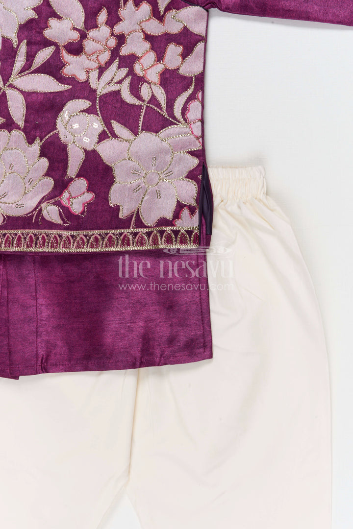 The Nesavu Boys Jacket Sets Boys Jacket Set for Festive Weddings and Traditional Functions Nesavu Nesavu boys viscose blend silk jacket set with embroidered jacket for weddings