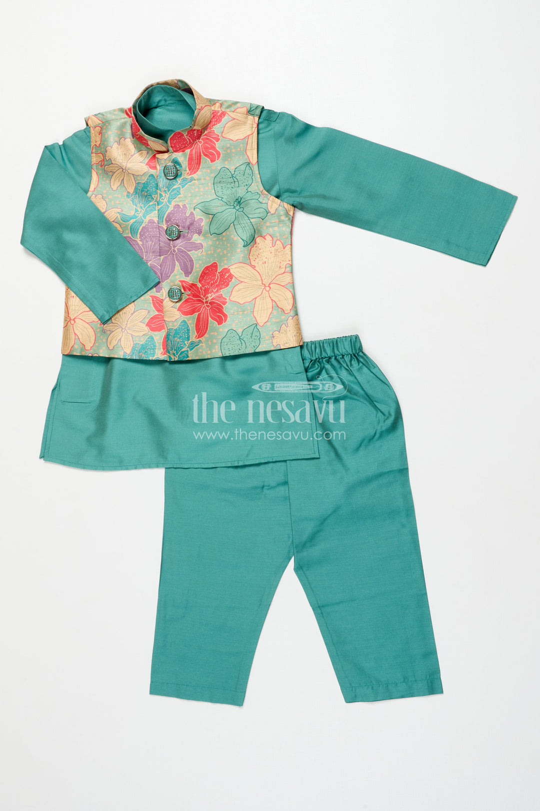 The Nesavu Boys Jacket Sets Boys Jacket Set for Weddings and Festive Occasions Nesavu 14 (6M) / Green BES716B-14 Nesavu boys festive jacket set digital print weddings special family celebrations