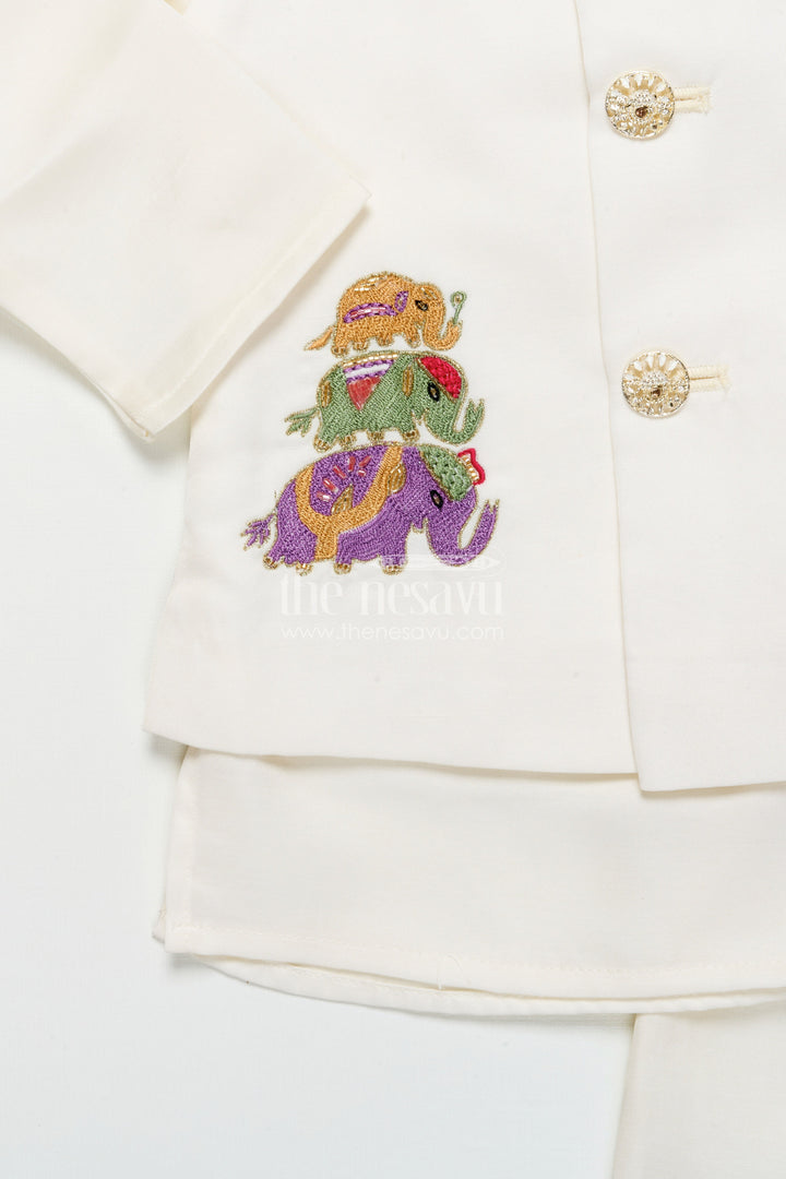 The Nesavu Boys Jacket Sets Boys Jacket Set for Weddings and Traditional Family Celebrations Nesavu Nesavu boys embroidered jacket dhoti set silk weddings naming ceremony celebrations