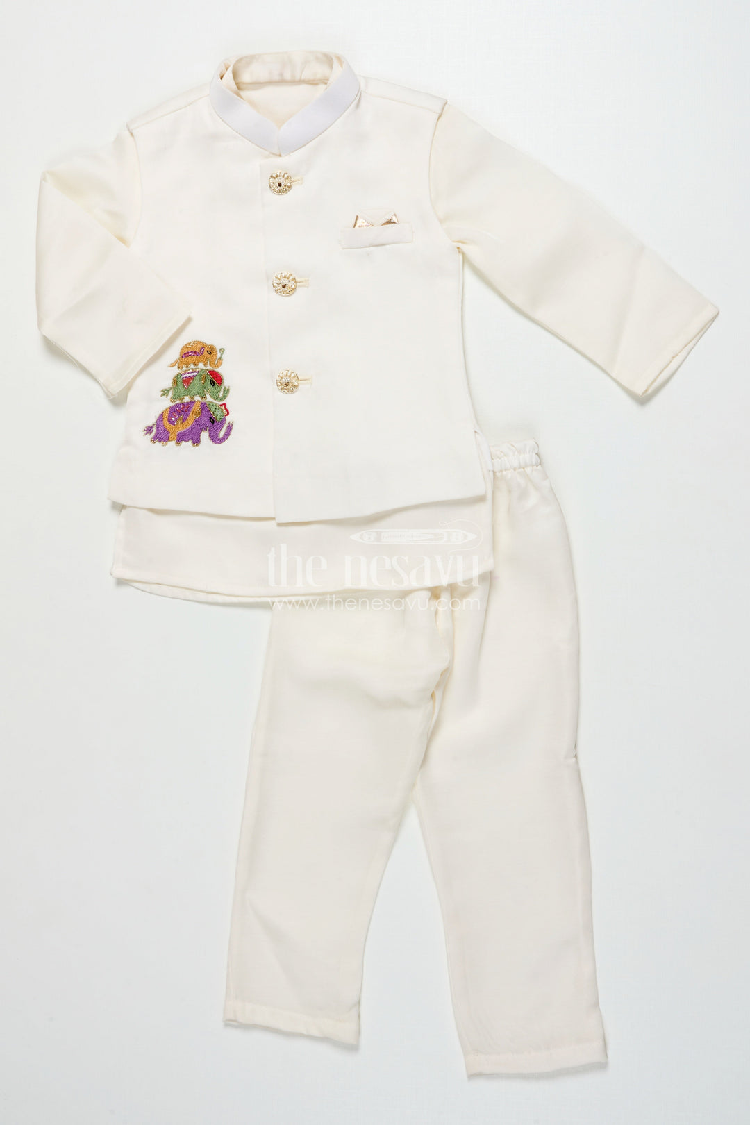 The Nesavu Boys Jacket Sets Boys Jacket Set for Weddings and Traditional Family Celebrations Nesavu Nesavu boys embroidered jacket dhoti set silk weddings naming ceremony celebrations