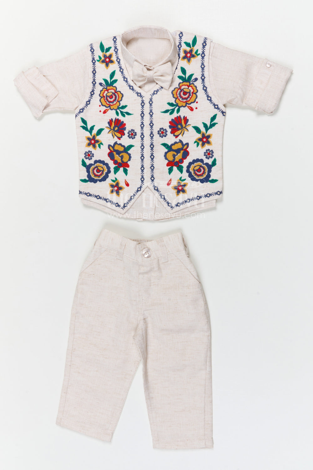 The Nesavu Boys Jacket Sets Boys Jacket Suit for Festive Occasions and Wedding Celebrations Nesavu Nesavu boys cotton jacket suit with embroidered jacket for festive occasions and weddings