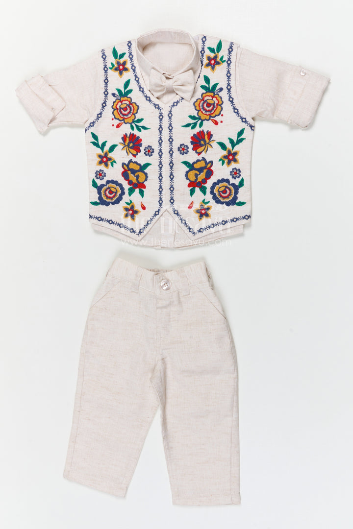 The Nesavu Boys Jacket Sets Boys Jacket Suit for Festive Occasions and Wedding Celebrations Nesavu Nesavu boys cotton jacket suit with embroidered jacket for festive occasions and weddings