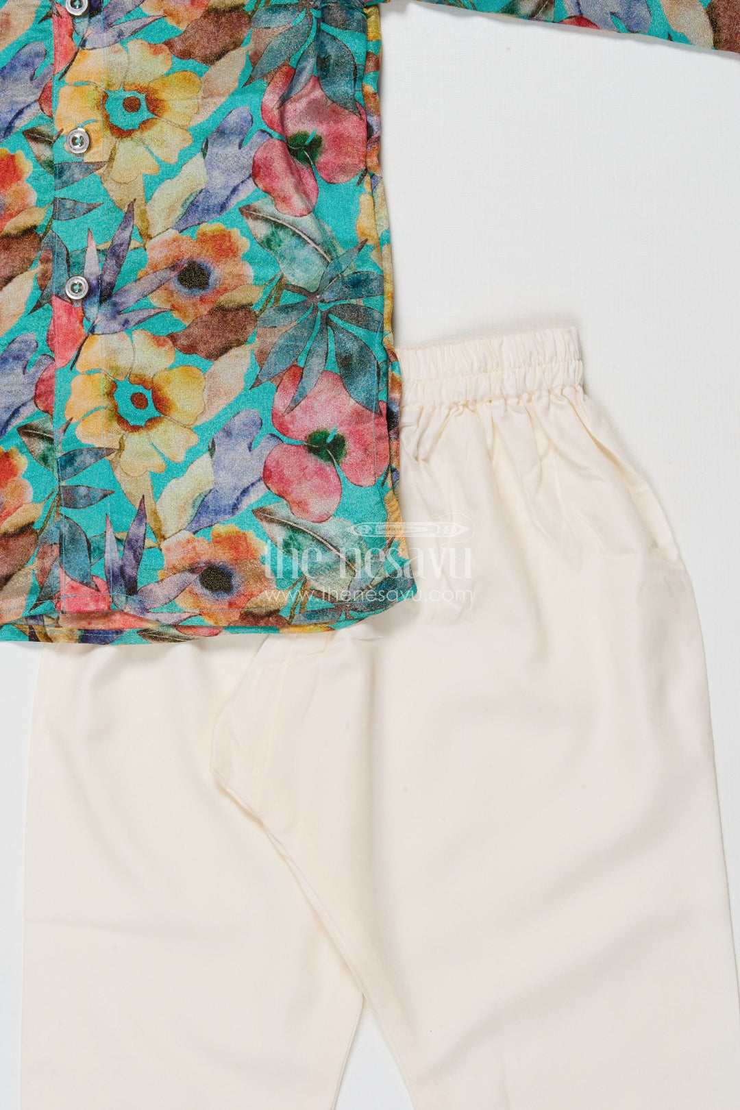 The Nesavu Boys Jacket Sets Boys Kurta Pant Set with Printed Jacket for Birthdays and Ethnic School Days Nesavu Nesavu boys kurta pant set with printed Nehru jacket for birthdays and ethnic day at school