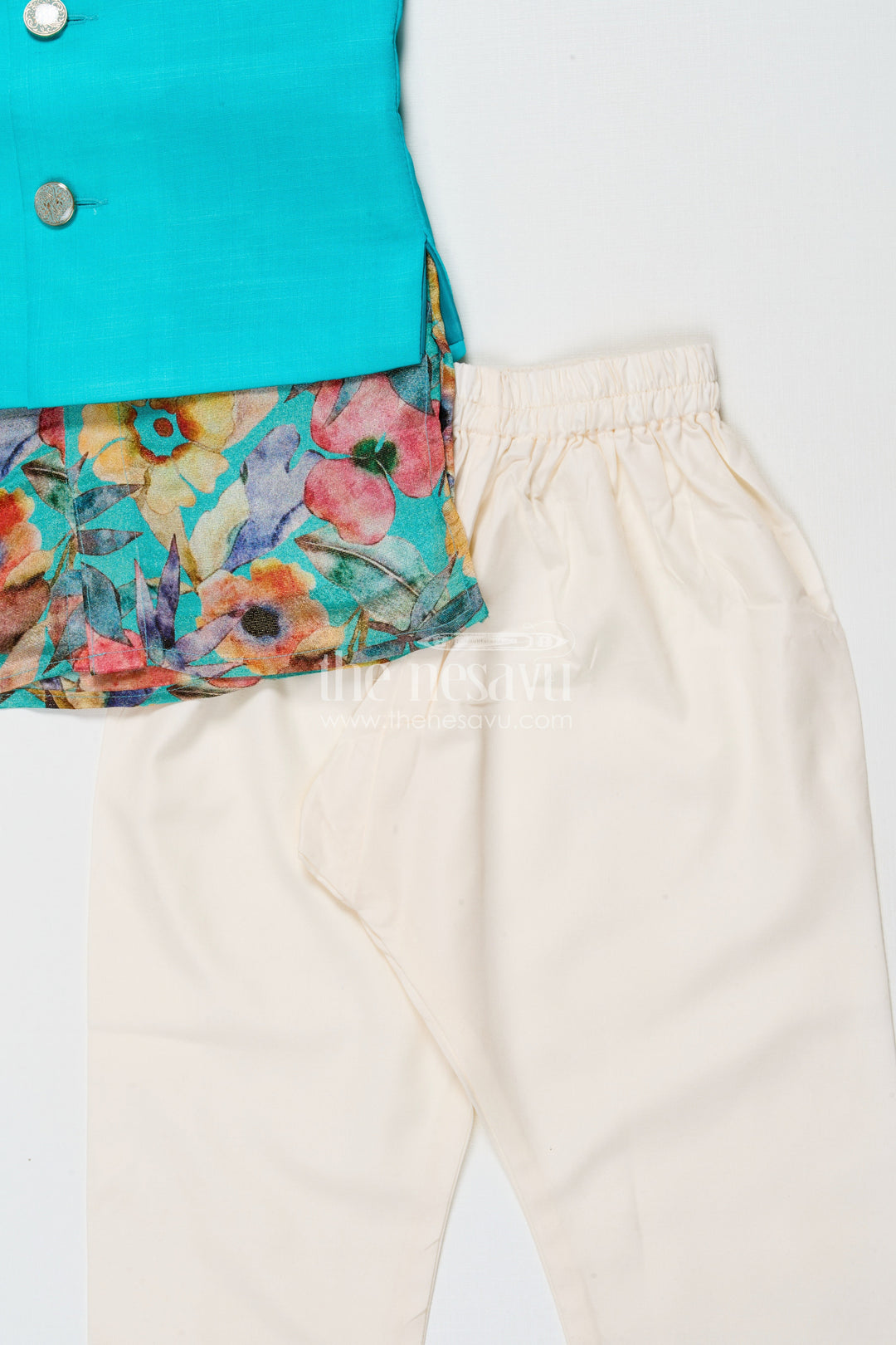 The Nesavu Boys Jacket Sets Boys Kurta Pant Set with Printed Jacket for Birthdays and Ethnic School Days Nesavu Nesavu boys kurta pant set with printed Nehru jacket for birthdays and ethnic day at school