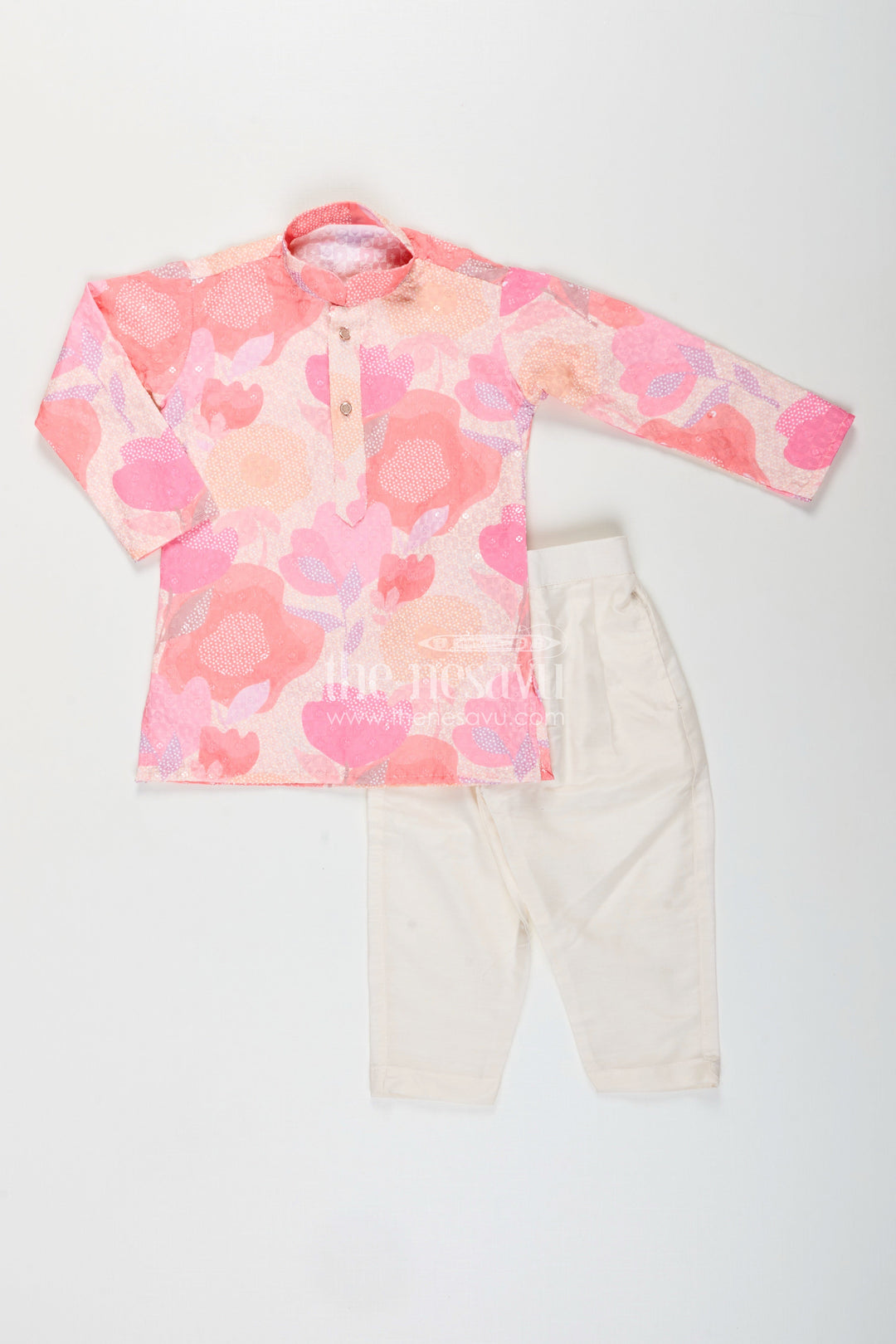 The Nesavu Boys Kurtha Set Boys kurta set for festive occasions and ethnic school events Nesavu Nesavu boys festive kurta set sequin embroidery  ethnic silk outfit weddings school events