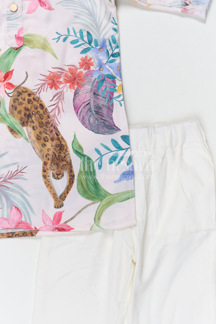 The Nesavu Boys Kurtha Set Boys Kurta Set for Festive Occasions and Family Celebrations Nesavu Nesavu boys silk cotton printed kurta set for festive occasions weddings and family celebrations