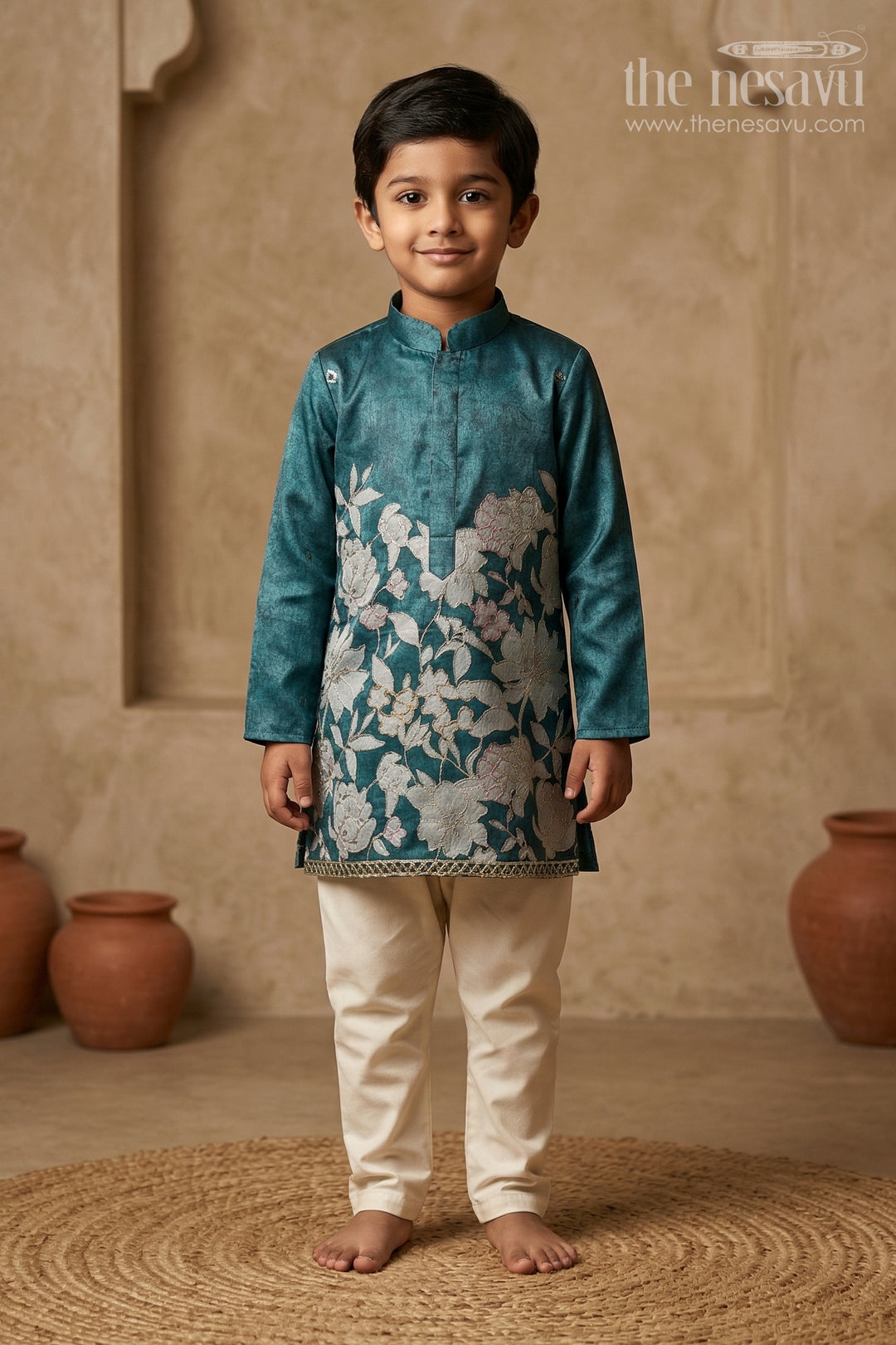 The Nesavu Boys Kurtha Set Boys Kurta Set for Festive Occasions and Traditional Wear Nesavu 16 (1Y) / Maroon / Viscose BES981A-16 Nesavu Boys Maroon Kurta Set In Viscose Silk With Embroidery Design For Festive And Traditional Occasions