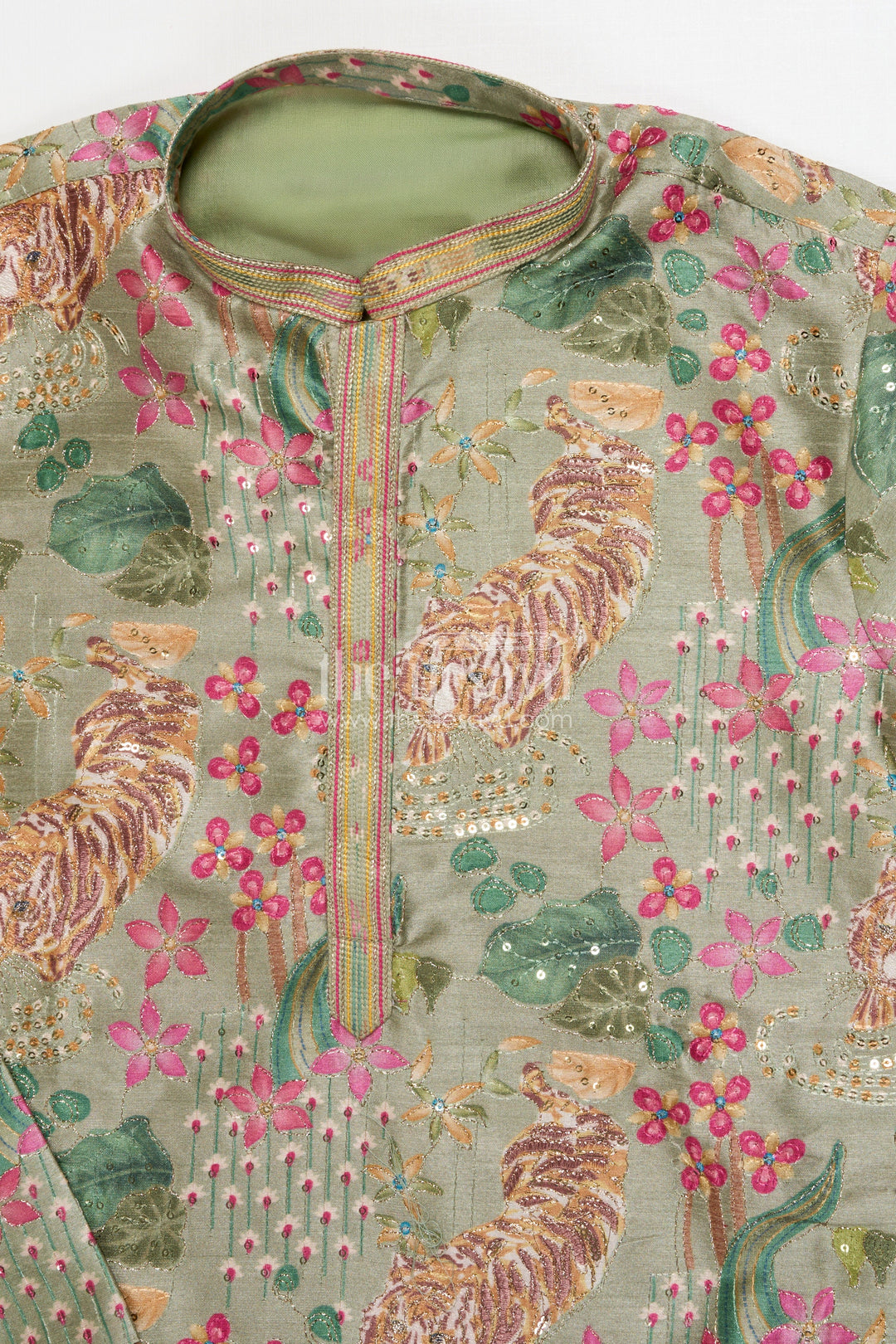 The Nesavu Boys Kurtha Set Boys Kurta Set for Traditional School Day and Festive Gatherings Nesavu Nesavu boys kurta set with silk blend digital print and sequence embroidery for festive school events