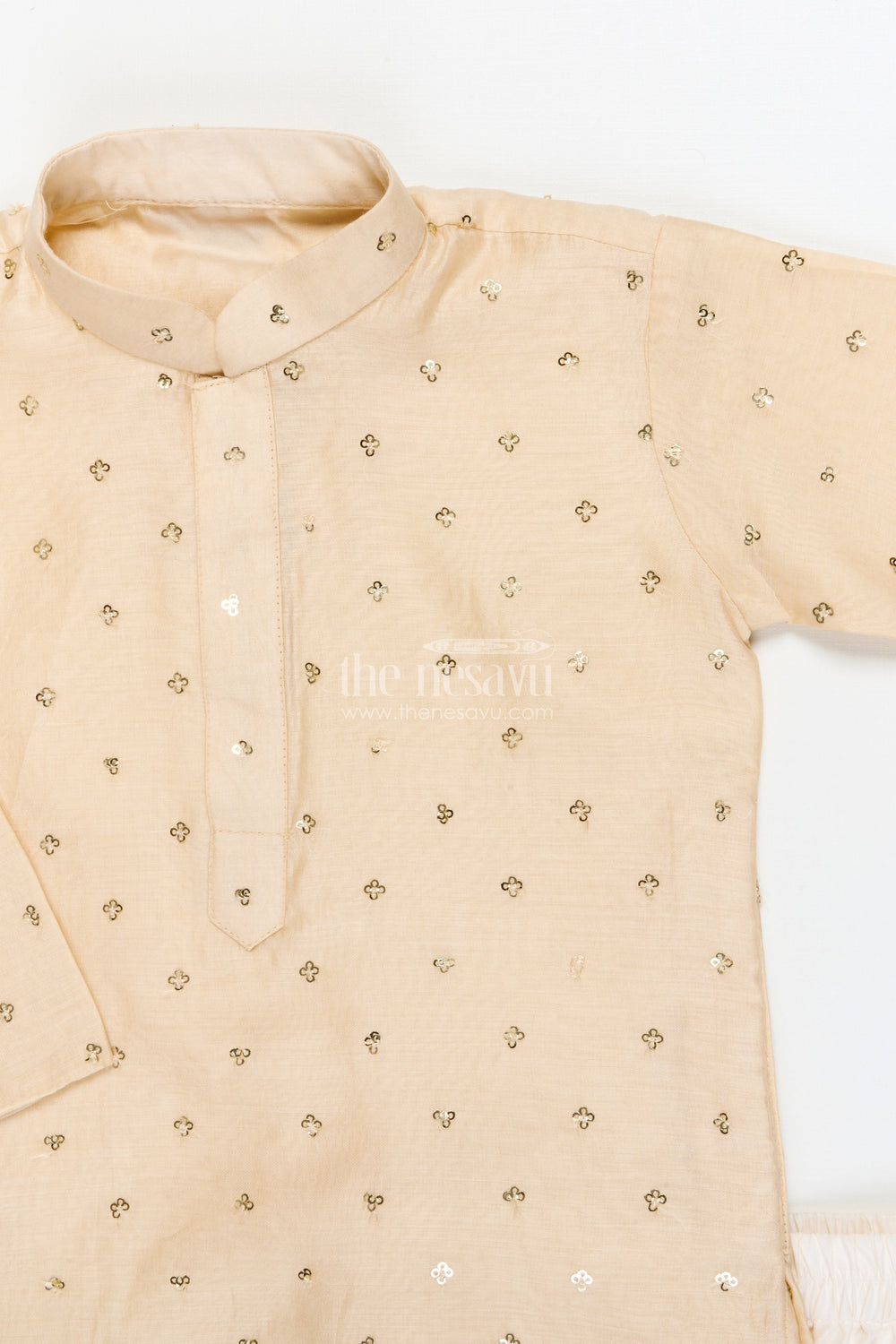 The Nesavu Boys Kurtha Set Boys Kurta Set for Weddings and Festive Occasions Nesavu Nesavu boys kurta set with festive sequence embroidery in viscose silk for toddlers