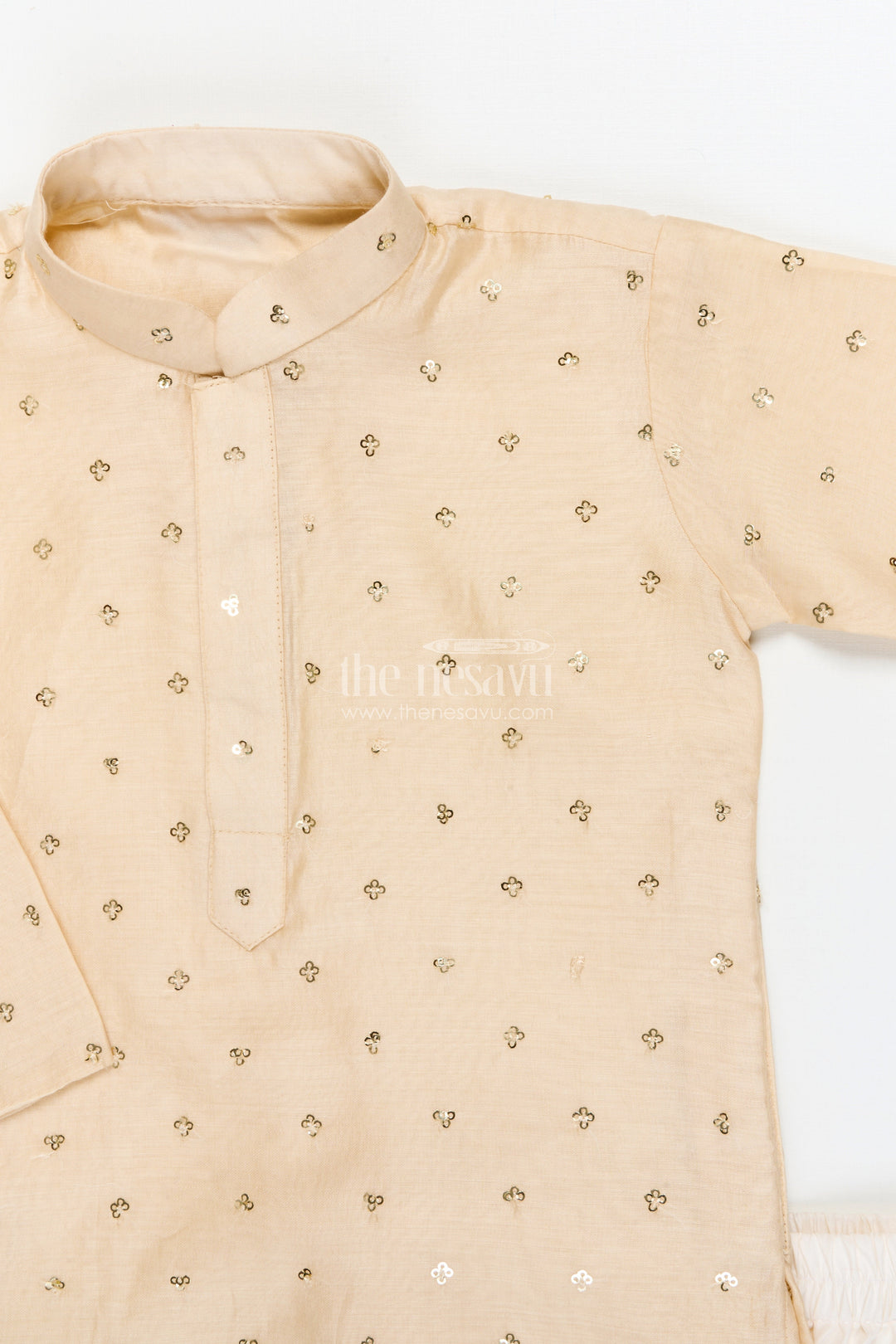 The Nesavu Boys Kurtha Set Boys Kurta Set for Weddings and Festive Occasions Nesavu Nesavu boys kurta set with festive sequence embroidery in viscose silk for toddlers