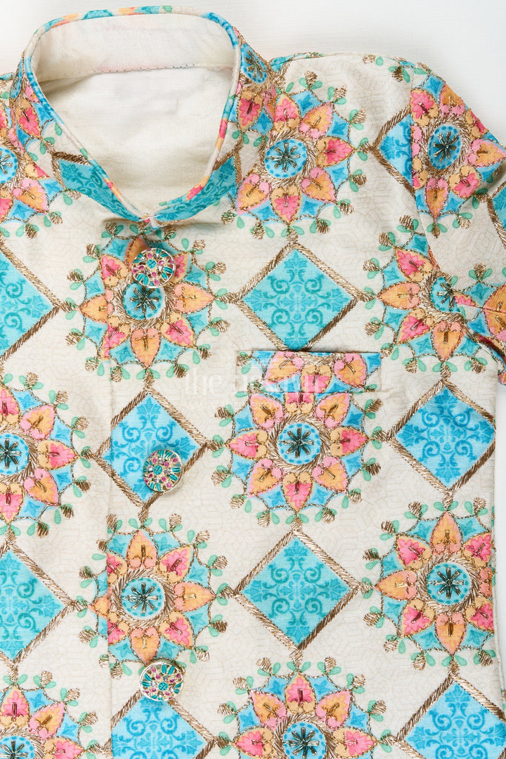 The Nesavu Boys Dothi Set Boys Kurta Set with Dhoti and Pajama for Cultural Events and Functions Nesavu Nesavu boys kurta dhoti pajama set mandala print traditional festive events