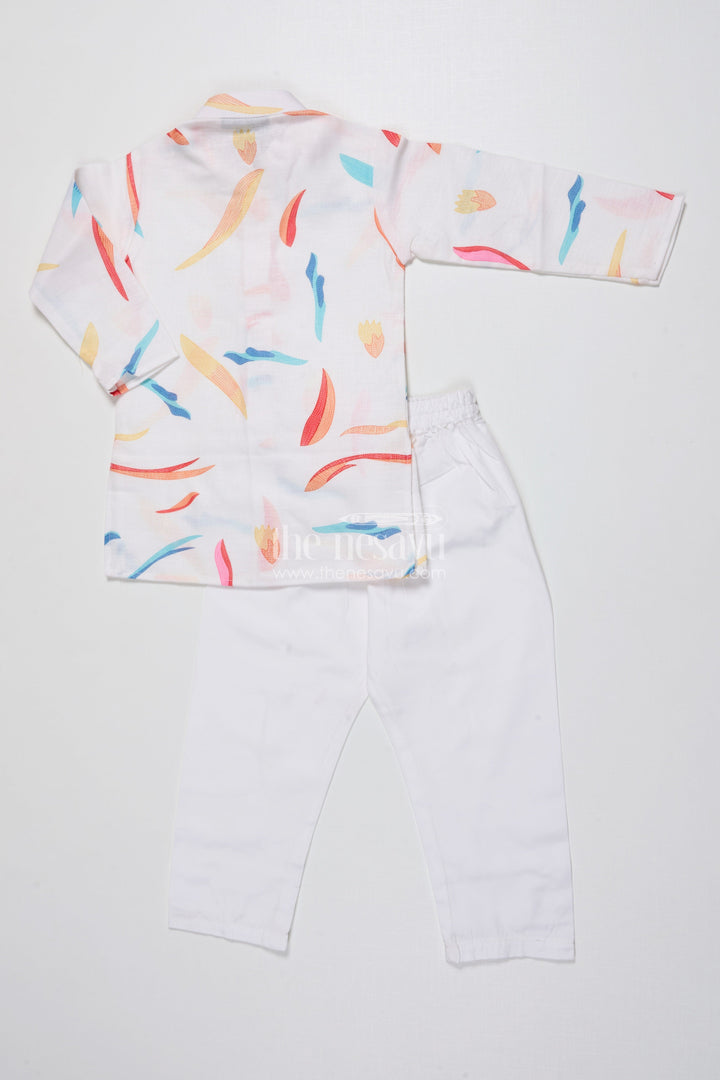The Nesavu Boys Kurtha Set Boys Kurta Set with Digital Print Jacket for Festive Occasions Nesavu Nesavu boys cotton kurta set colorful digital print jacket school festive wear