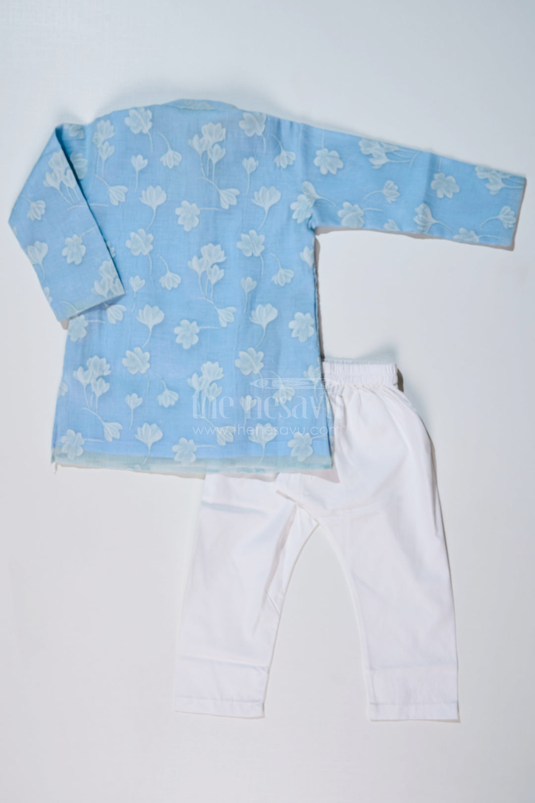 The Nesavu Boys Kurtha Set Boys Kurta with Floral Embroidery and White Pajama for Ethnic Wear Nesavu Nesavu Boys Kurta Floral Embroidery White Pajama Traditional Wear